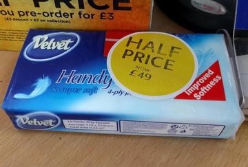 A special offer at WHSmith - a packet of tickets that is half-price ... at the bargain price of £49. A yellow sticker on the packet shows the price reduction