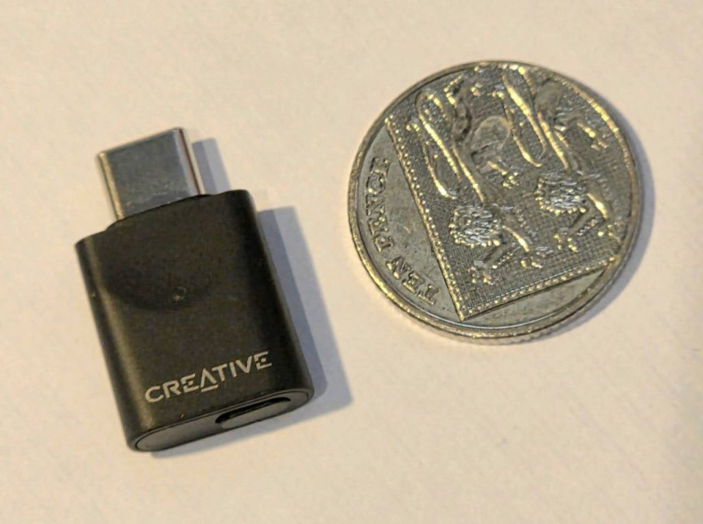 The Creative BT-W6 is about the size of a 10pence piece 